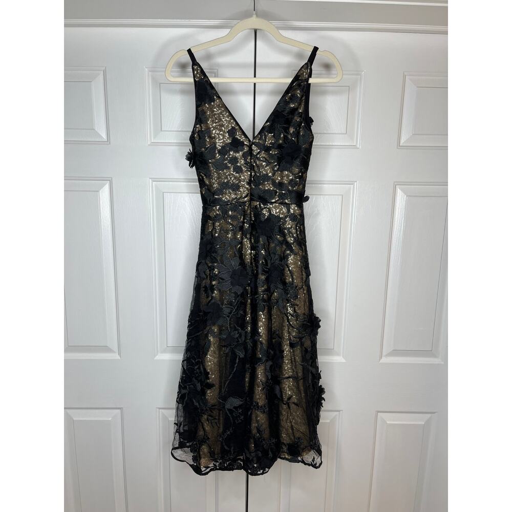 Dress the Population, Elisa Floral Sequin Fit & Flare Dress, Brushed Gold, Sz XS - Picture 5 of 8